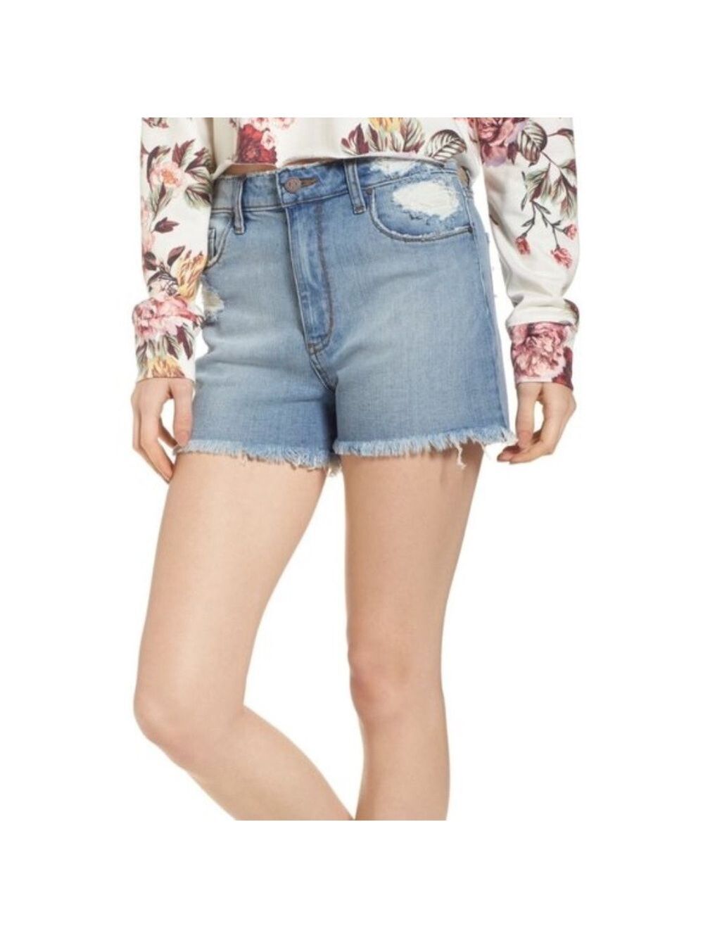 BP. Women High Waist Distressed Denim Shorts